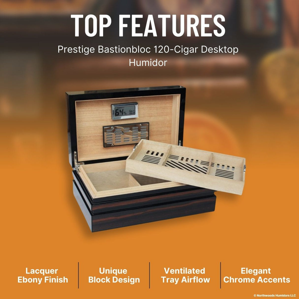 Prestige Bastionbloc 120-Cigar Desktop Humidor - Top Features