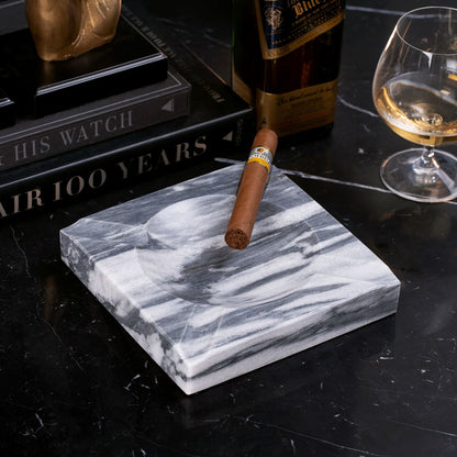 Bey-Berk Marble 4-Cigar Ashtray - Carerra Gray - Exterior Front Lifestyle