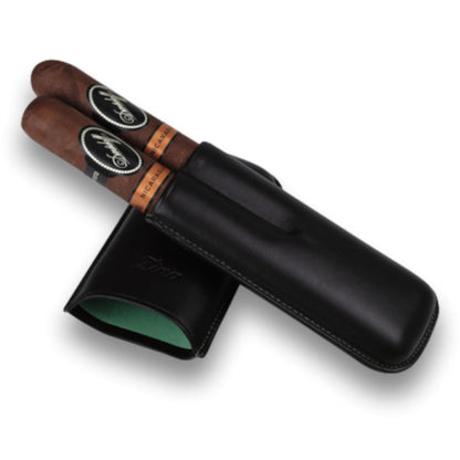 Davidoff Leather Soft Cigar Cases - Black & Mint R-2-Finger - Case with Cigars