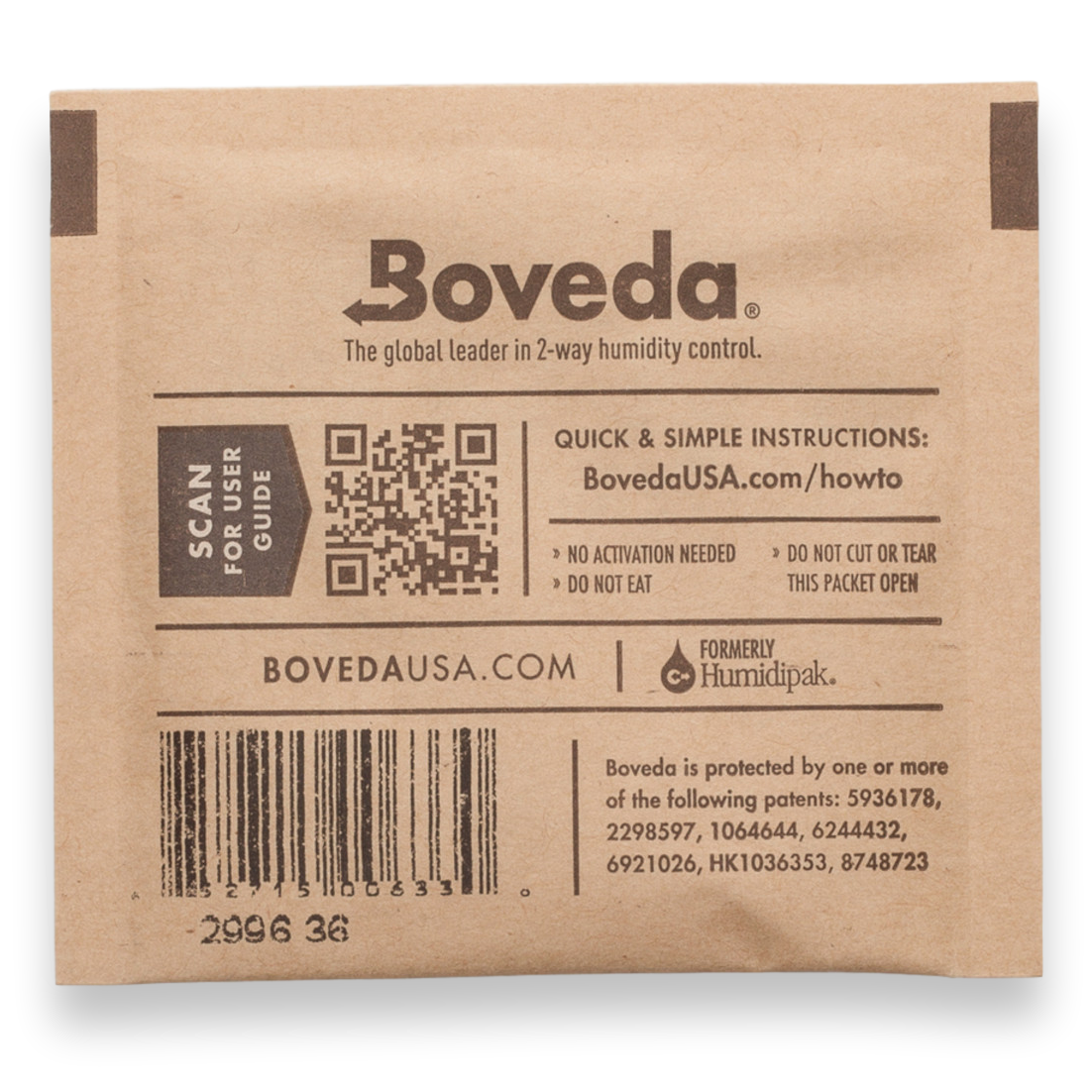 Boveda 58% Humidity Packs - 10-Count, Small 8g  - Exterior Back Side