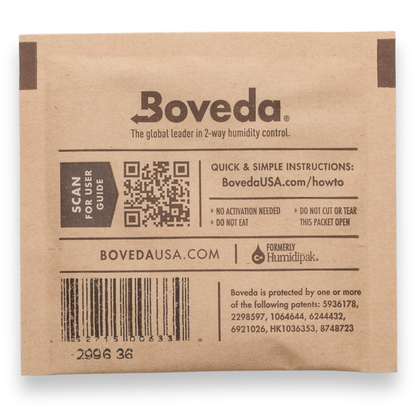 Boveda 58% Humidity Packs - 10-Count, Small 8g  - Exterior Back Side