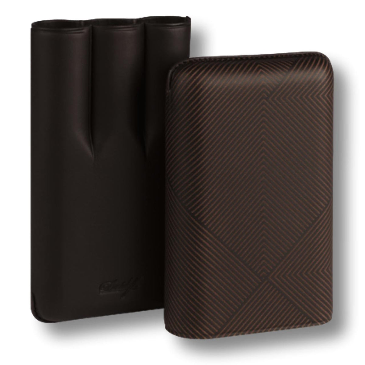 Davidoff Leaf Leather Soft Cigar Cases - Brown 3-Finger XL - Case when opened right facing