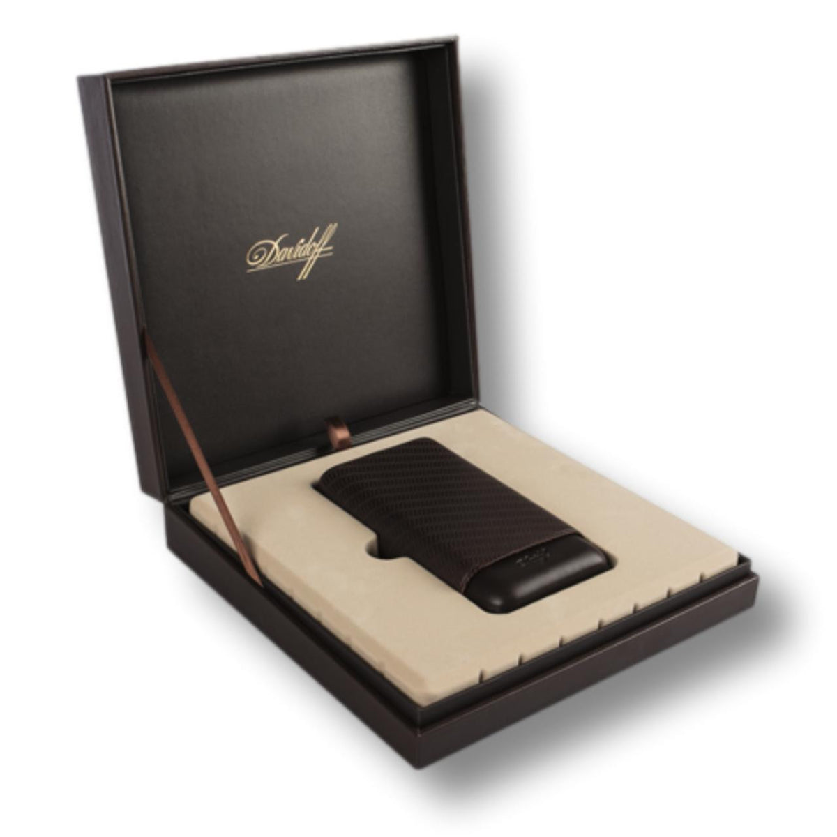 Davidoff Enjoyment Leather Soft Cigar Cases - Brown 3-Finger XL - Product Gift Box