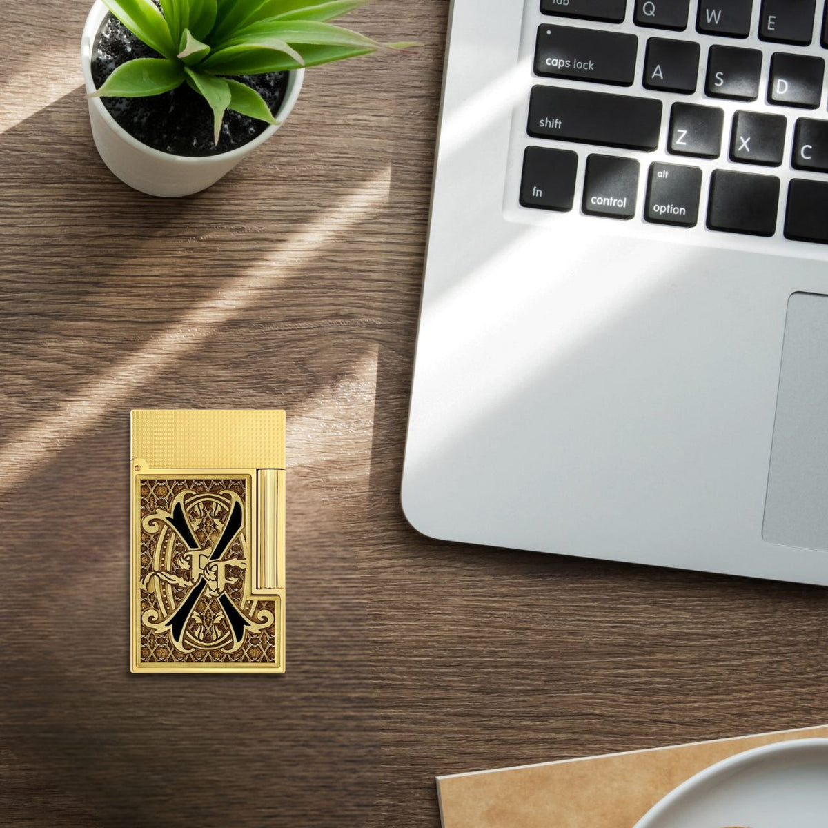 S.T. Dupont Line 2 Fuente OpusX Haute Creation Double Soft Flame Cigar Lighter - Flatlay