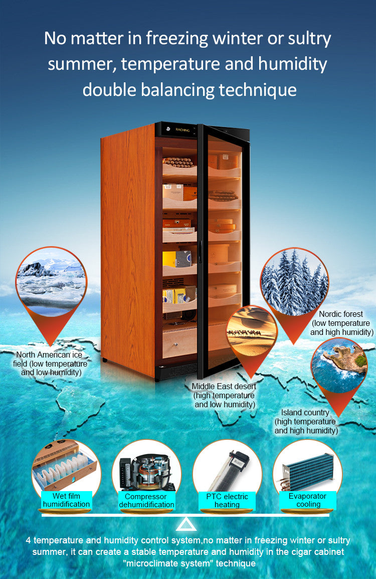 Raching C230A Climate Control Black Wood 900-Cigar Electric Humidor Specifications
