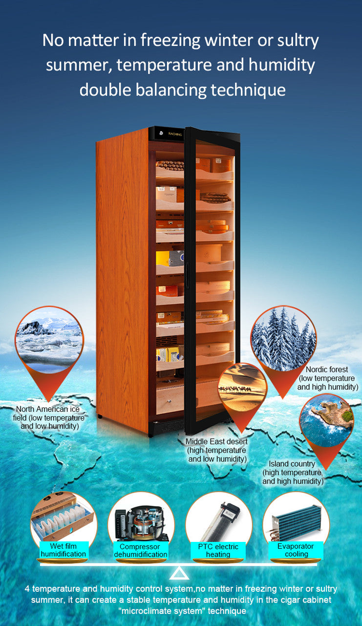 Raching C380A Climate Control Black Wood 1,500-Cigar Electric Humidor Main Image Specifications