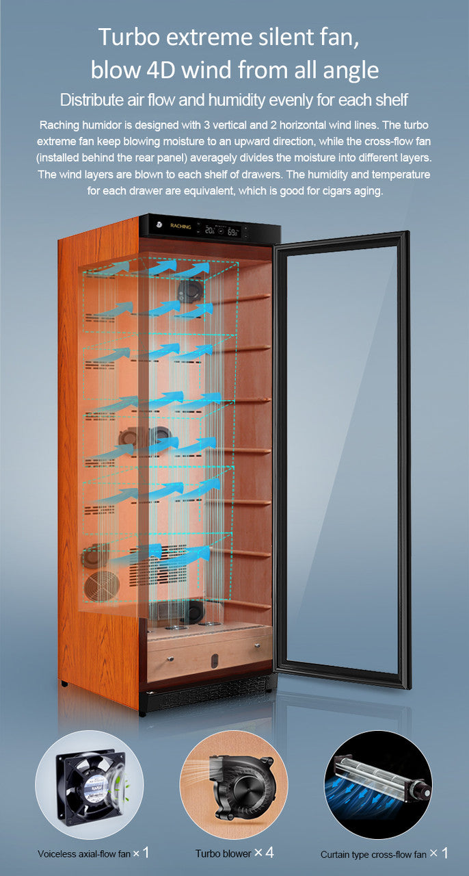 Raching C380A Climate Control Black Wood 1,500-Cigar Electric Humidor Main Image Specifications