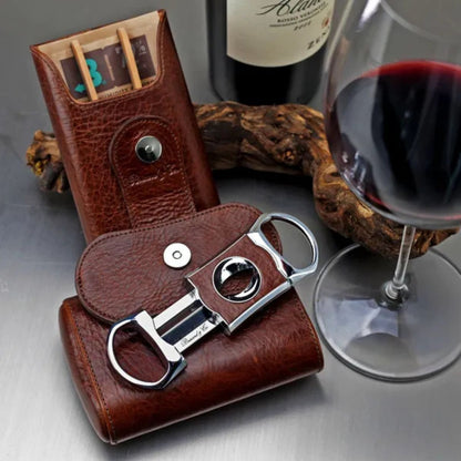 Brizard & Co Show Band Antique Saddle Leather 3-Finger Hard Cigar Case - Collection 5