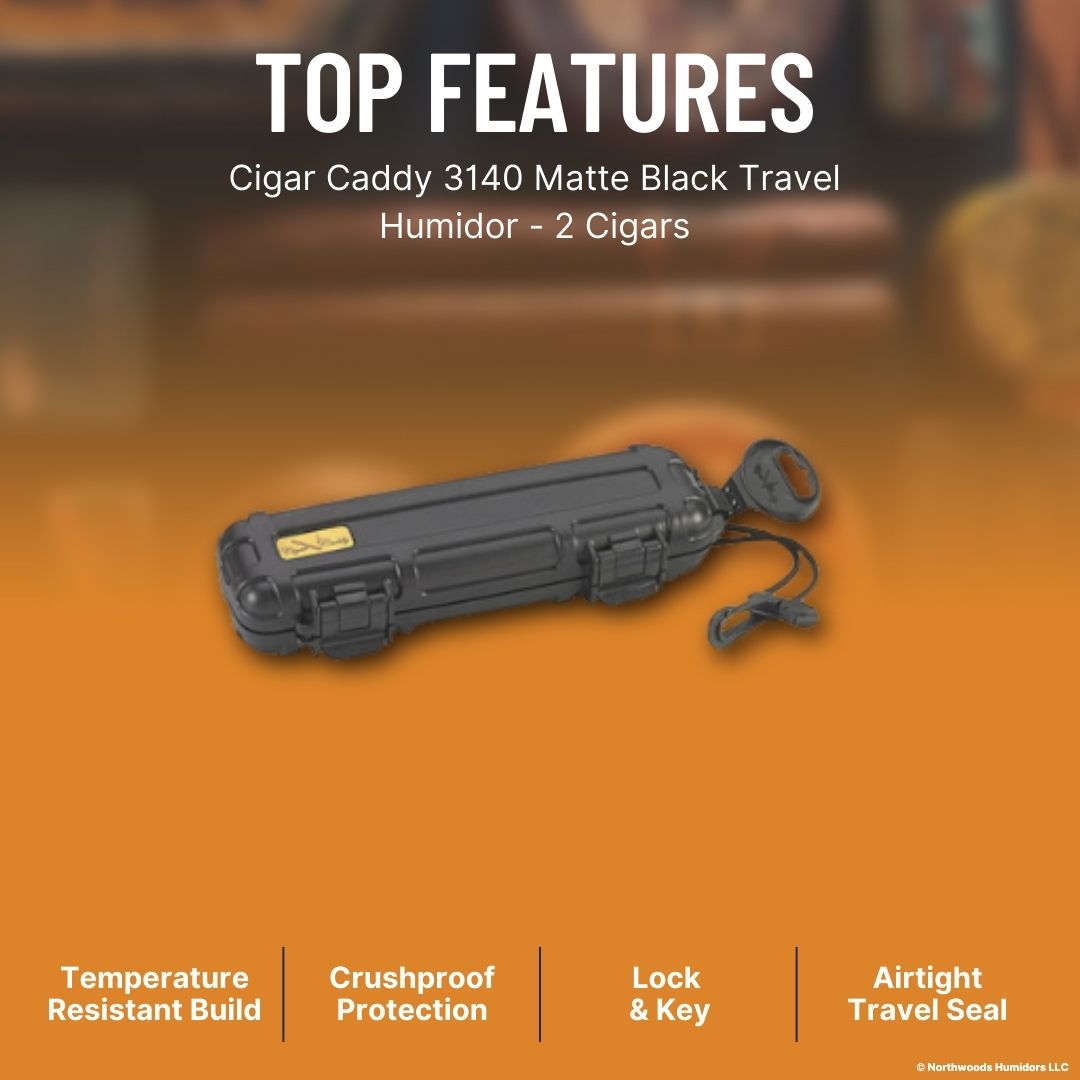 Cigar Caddy 3140 Matte Black Travel Humidor - 2 Cigars