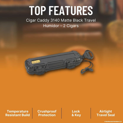Cigar Caddy 3140 Matte Black Travel Humidor - 2 Cigars