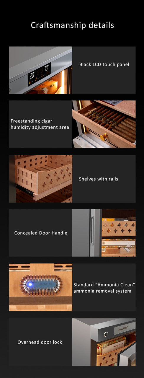 Raching CT48A Climate Control Silver Stainless Steel 4,000-Cigar Electric Humidor Specifications