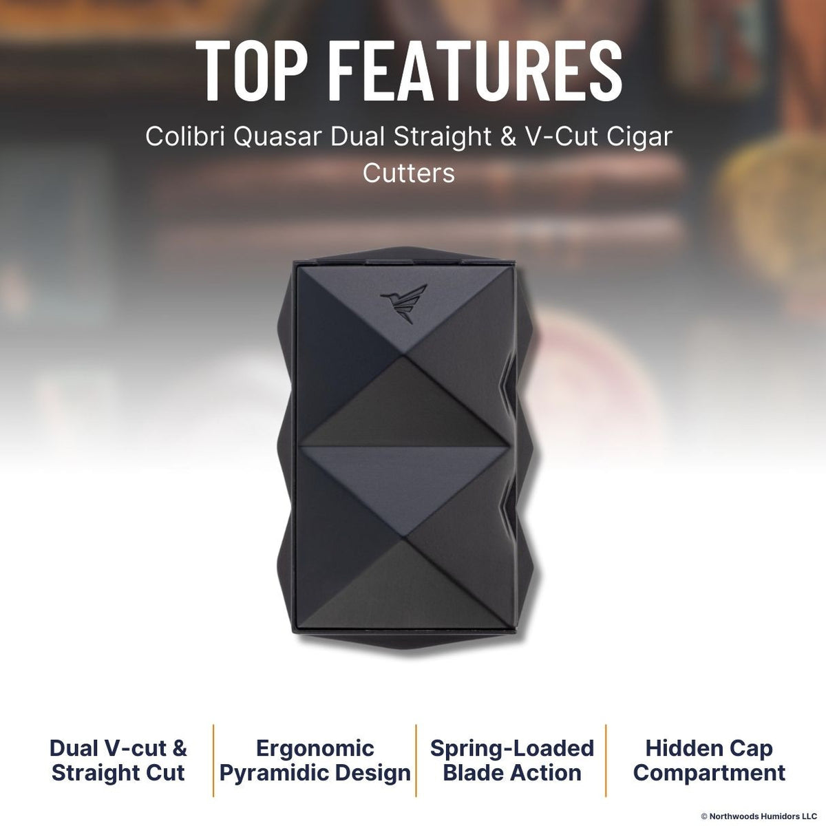 Colibri Quasar Dual Straight & V-Cut Cigar Cutters - Black -Top Features