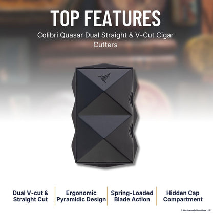 Colibri Quasar Dual Straight & V-Cut Cigar Cutters - Black -Top Features