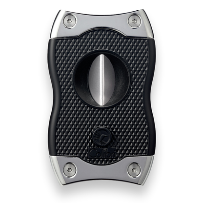 Colibri SV-Cut Cigar Cutter with Straight and V-Cut - Black and Chrome - Exterior Front