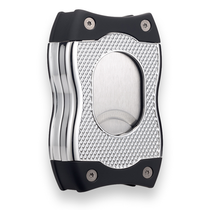 Colibri SV-Cut Cigar Cutter with Straight and V-Cut - Chrome and Black - Exterior Back Angle