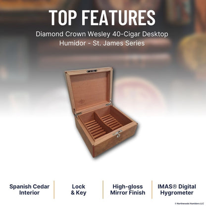 Diamond Crown Wesley 40-Cigar Desktop Humidor - St. James Series