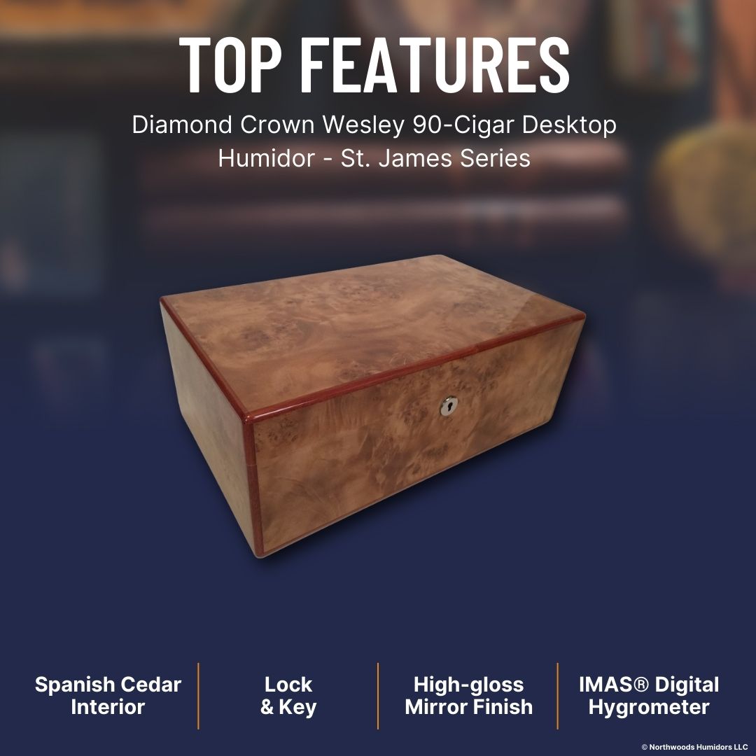Diamond Crown Wesley 90-Cigar Desktop Humidor - St. James Series
