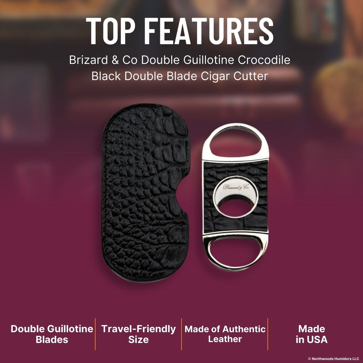 Brizard & Co Double Guillotine Crocodile Black Double Blade Cigar Cutter - Top Features