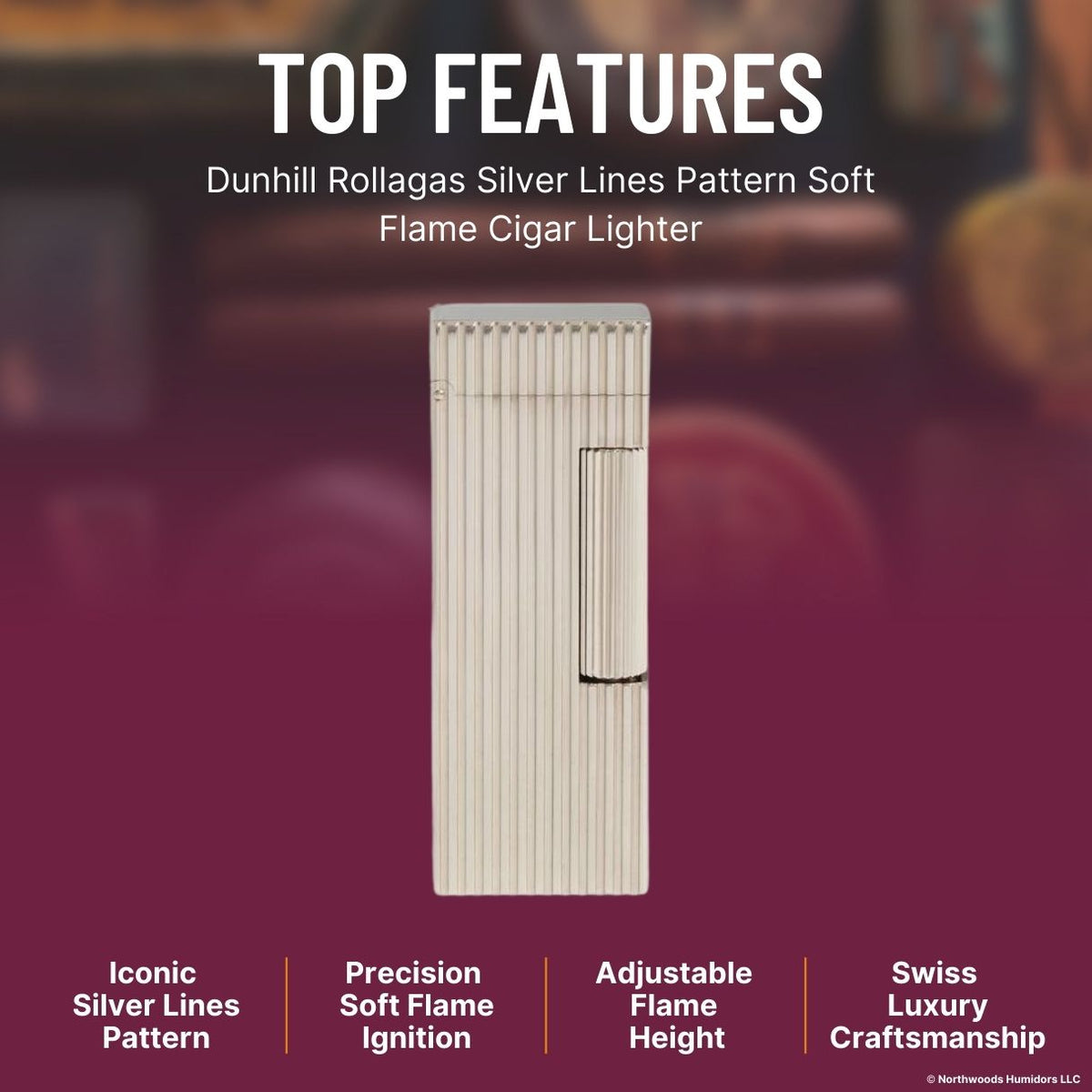 Dunhill Rollagas Silver Lines Pattern Soft Flame Cigar Lighter -  Top Features