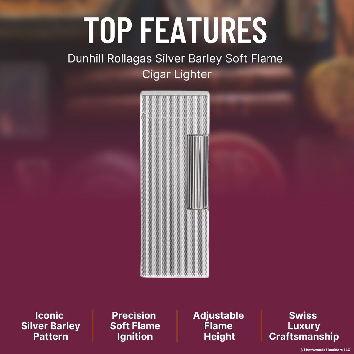 Dunhill Rollagas  Silver Barley Soft Flame Cigar Lighter - Top Features