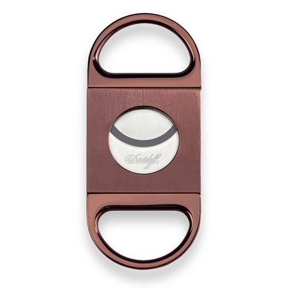 Davidoff Guillotine Cut Double-Blade Cigar Cutter - Brushed Brown - Exterior Front