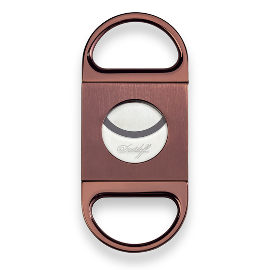 Davidoff Guillotine Cut Double-Blade Cigar Cutter - Brushed Brown - Exterior Front