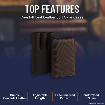 Davidoff Leaf Leather Soft Cigar Cases - Brown 3-Finger XL - Top Features