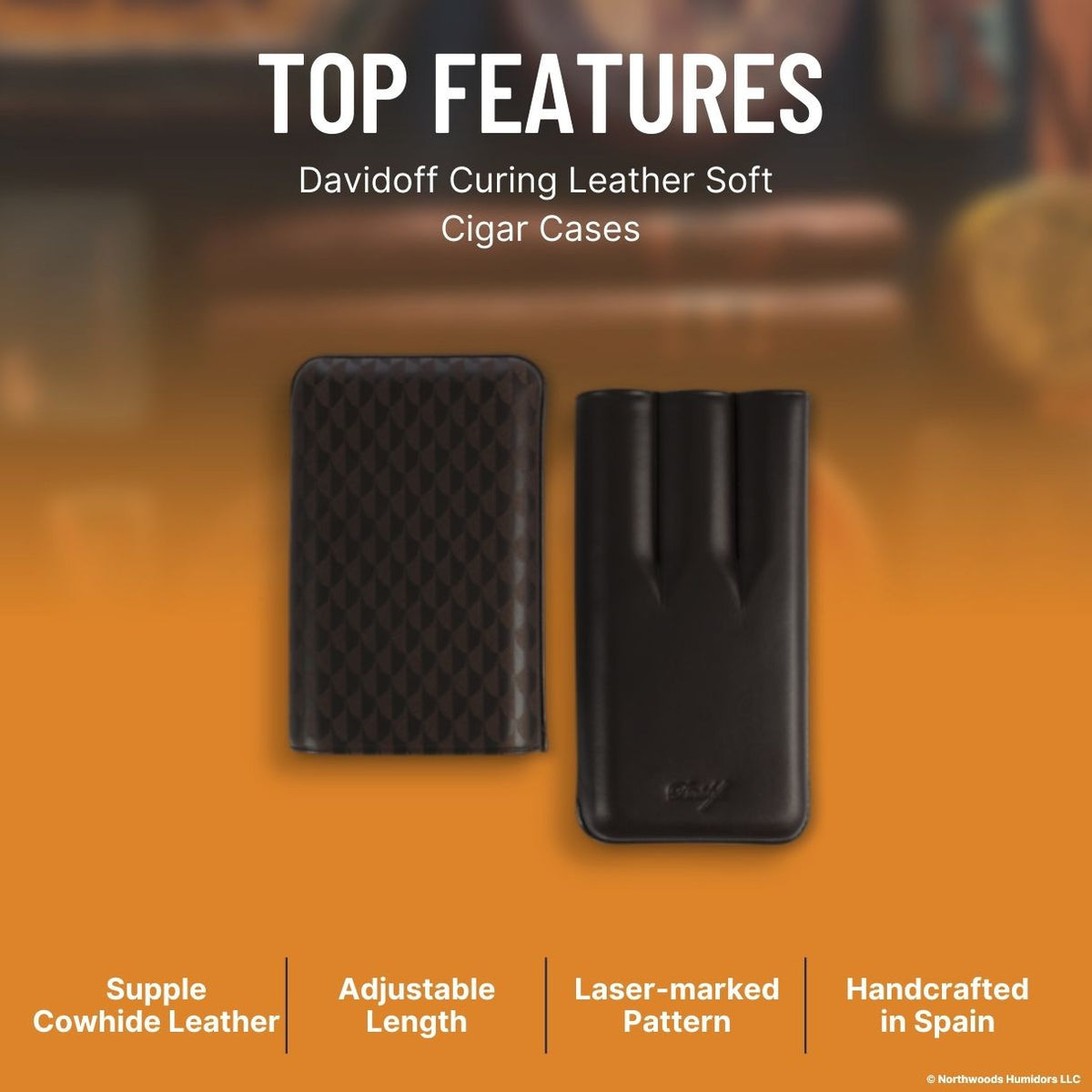 Davidoff Curing Leather Soft Cigar Cases - Brown 3-Finger XL - Top Features