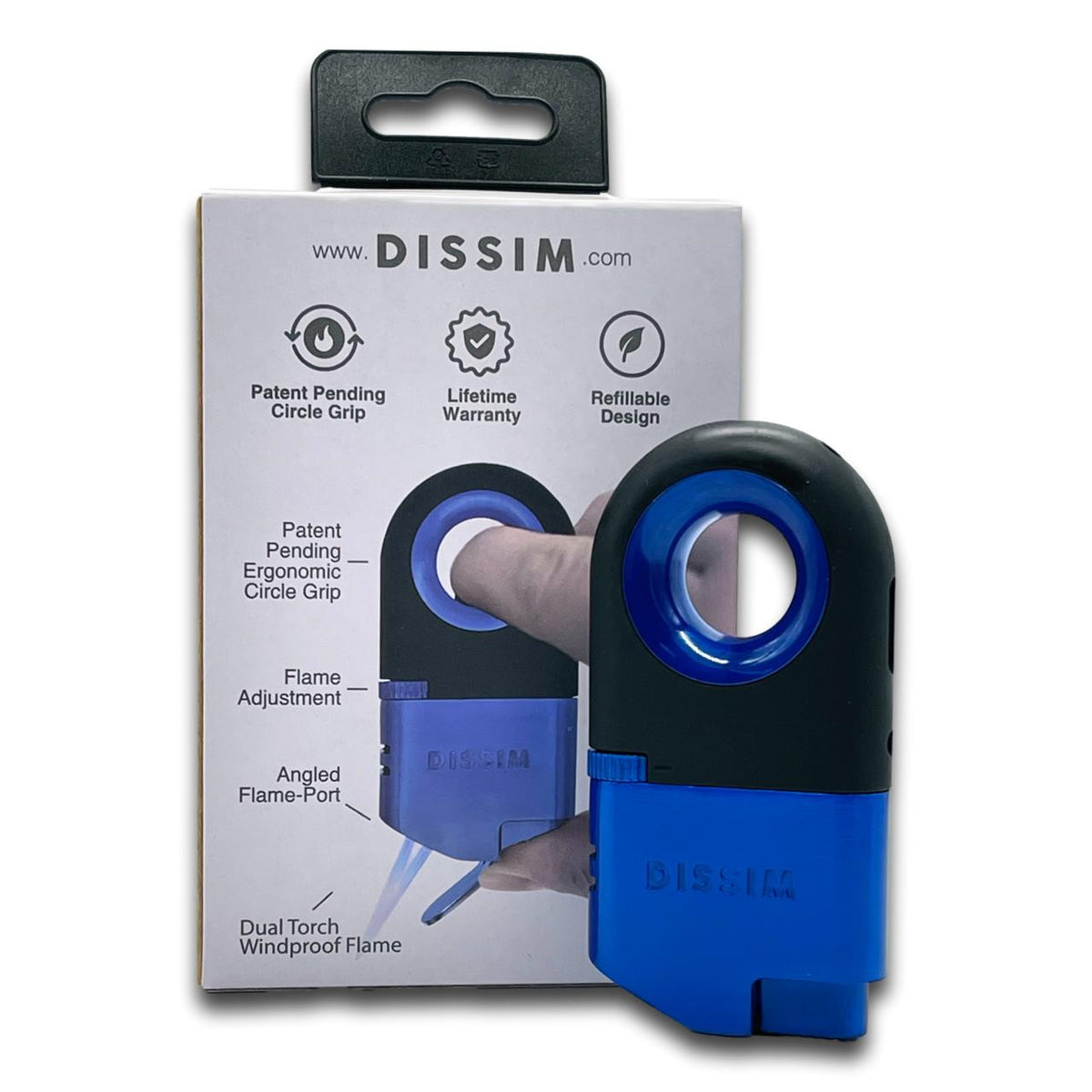 Dissim Executive Inverted Torch Flame Double Jet Cigar Lighter - Silver - Gift Box