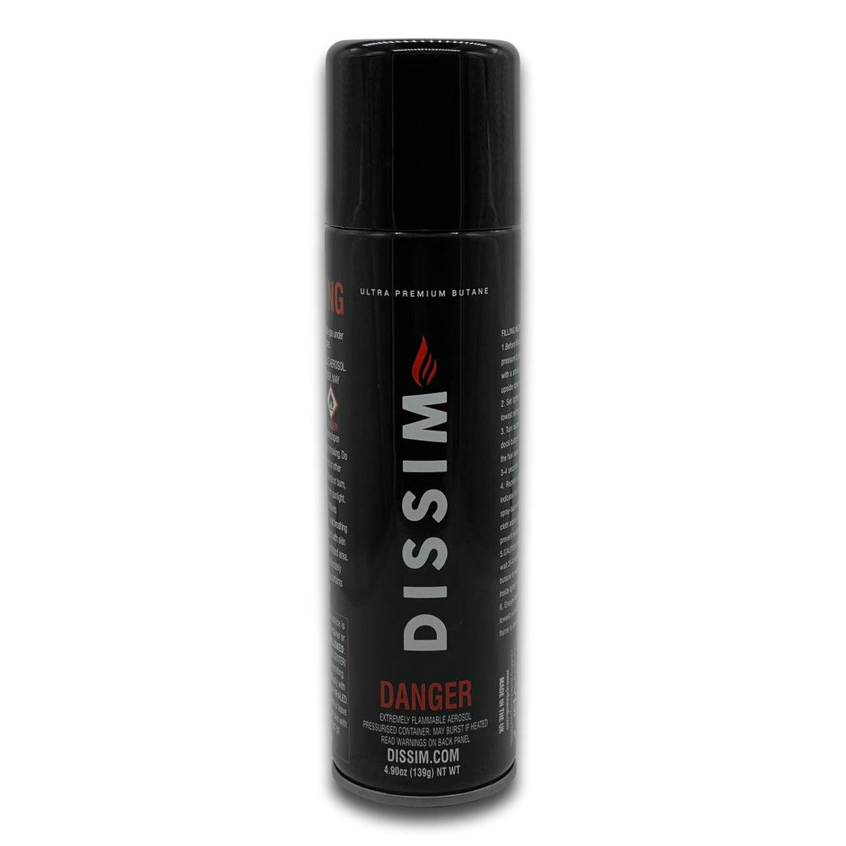 Dissim Ultra Premium Butane Cigar Lighter Fuel Refill - 4.9 ounce can - back side