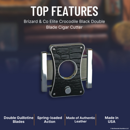 Brizard & Co Elite Crocodile Black Double Blade Cigar Cutter - Top Features