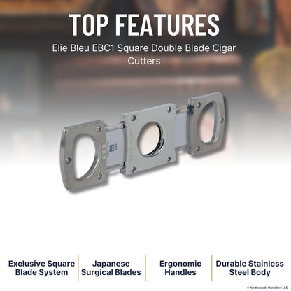 Elie Bleu EBC1 Square Double Blade Cigar Cutters - Satin - Top Features