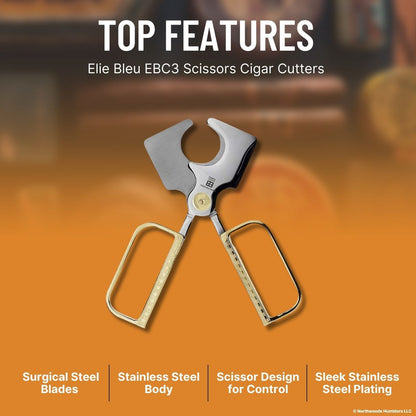 Elie Bleu EBC3 Scissors Cigar Cutters - Gold - Top Features