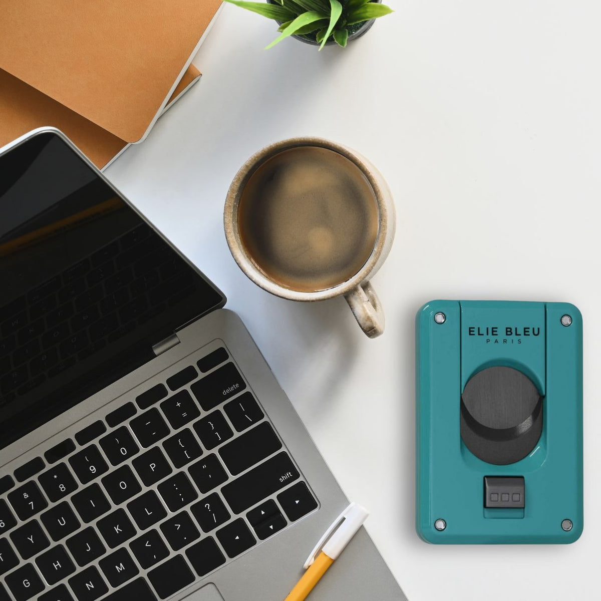Elie Bleu Black Blades EBC4 Double Blade Cigar Cutters - Teal with Black Blades - Flatlay