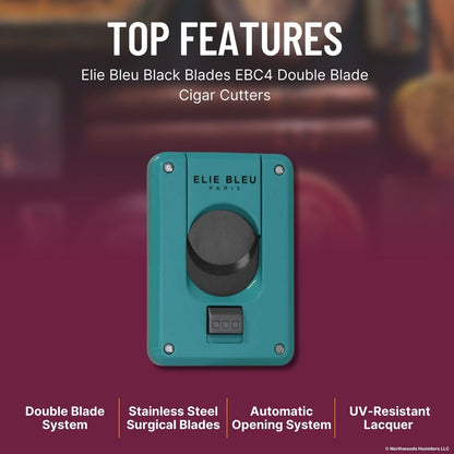 Elie Bleu Black Blades EBC4 Double Blade Cigar Cutters - Teal with Black Blades - Top Features