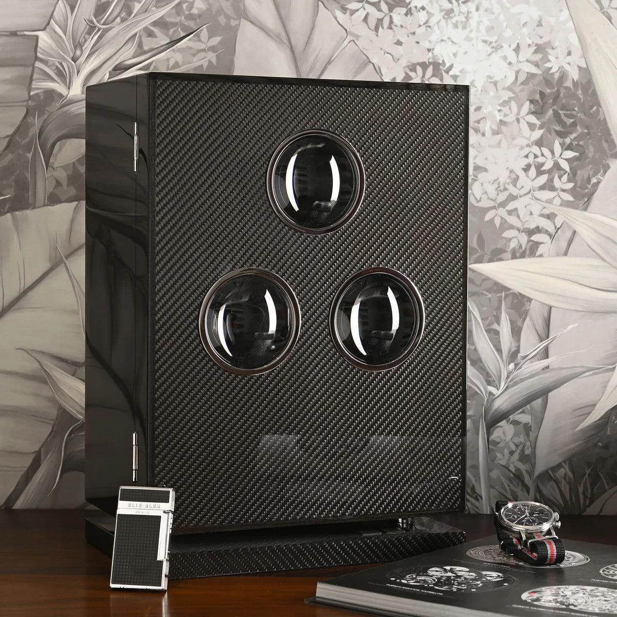 Elie Bleu Two-Tone J-14 Torch Flame Single Jet Cigar Lighter - Black Grid - Main Image -Lifestyle image -2