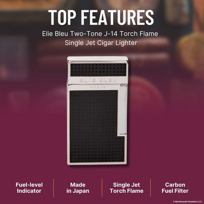Elie Bleu Two-Tone J-14 Torch Flame Single Jet Cigar Lighter - Black Grid - Main Image - Top Feature