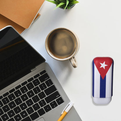 Elie Bleu Cubana Flag Leather 2-Finger Soft Cigar Case - Flatlay