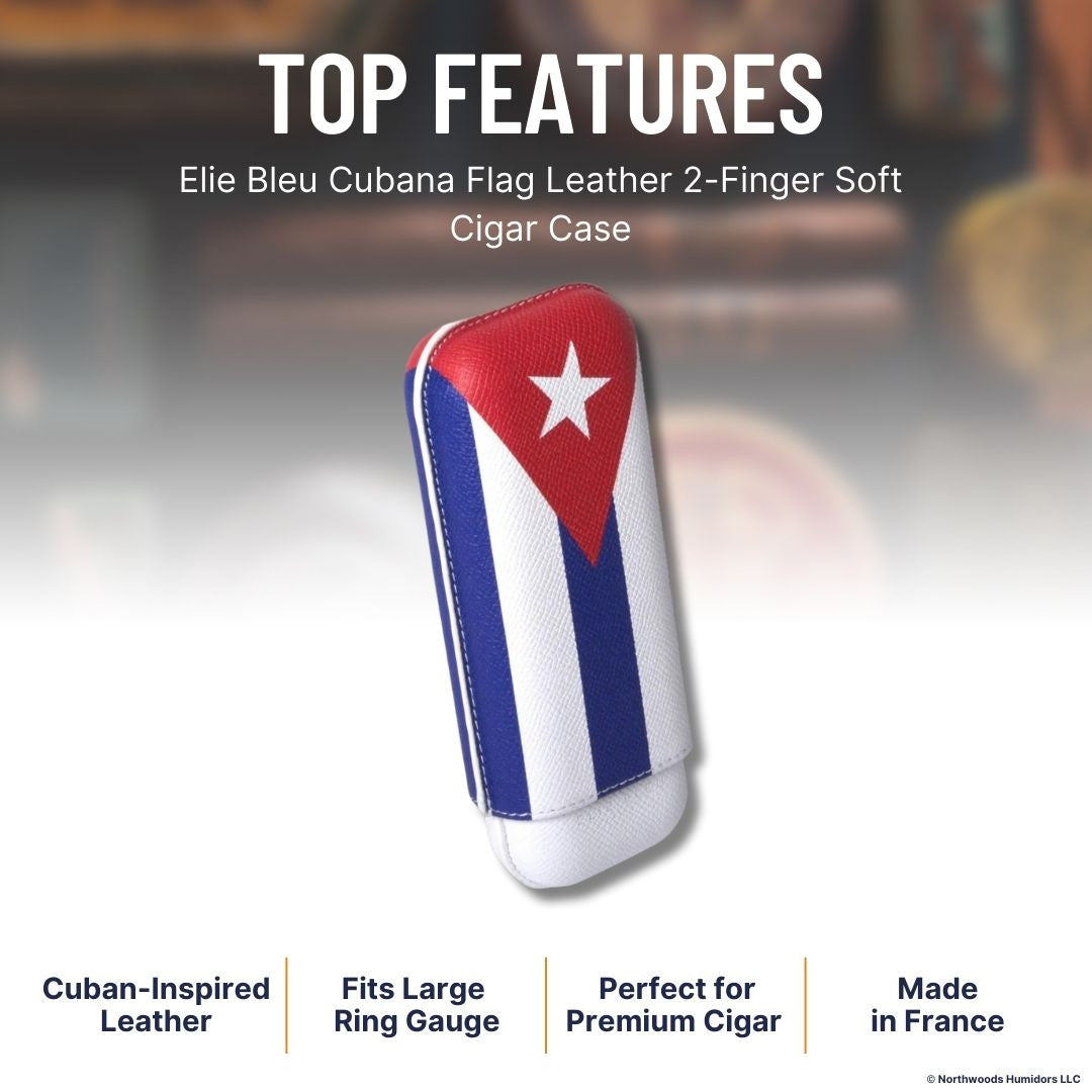 Elie Bleu Cubana Flag Leather 2-Finger Soft Cigar Case - Top Features