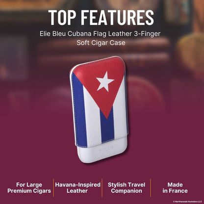 Elie Bleu Cubana Flag Leather 3-Finger Soft Cigar Case - Top Features