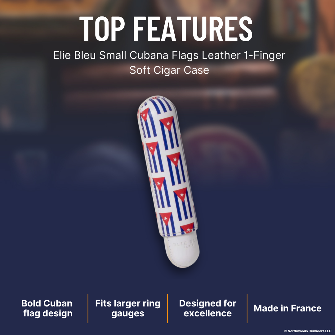 Elie Bleu Small Cubana Flags Leather 1-Finger Soft Cigar Case - Top Features