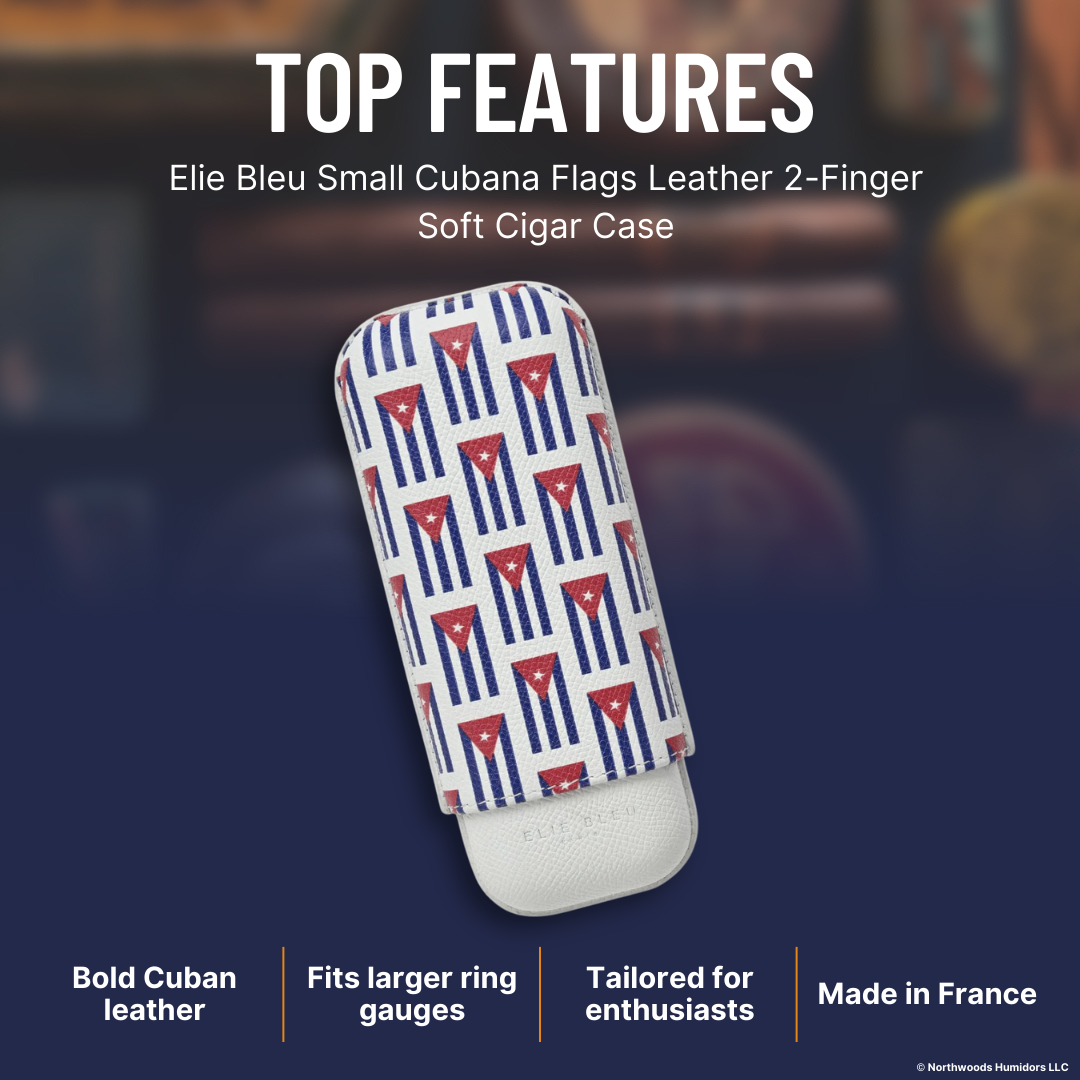 Elie Bleu Small Cubana Flags Leather 2-Finger Soft Cigar Case - Top Features