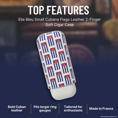 Elie Bleu Small Cubana Flags Leather 2-Finger Soft Cigar Case - Top Features