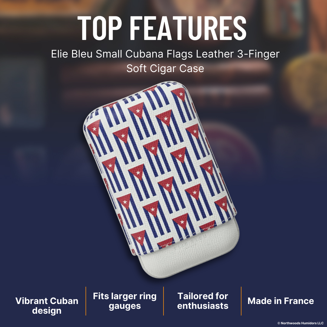 Elie Bleu Small Cubana Flags Leather 3-Finger Soft Cigar Case - Top Features