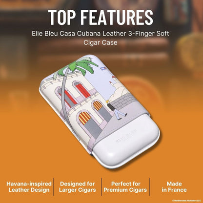 Elie Bleu Casa Cubana Leather 3-Finger Soft Cigar Case - Top Features