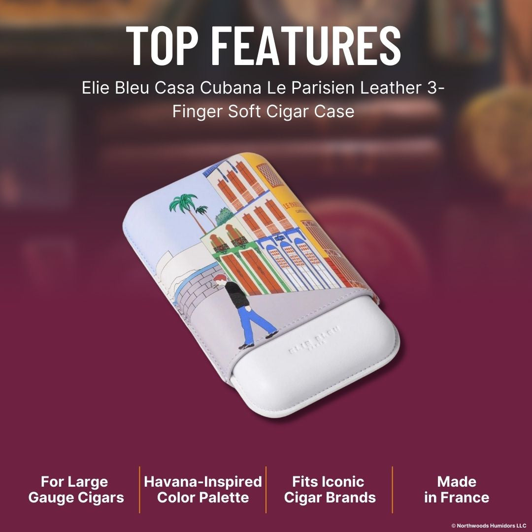 Elie Bleu Casa Cubana Le Parisien Leather 3-Finger Soft Cigar Case - Top Features