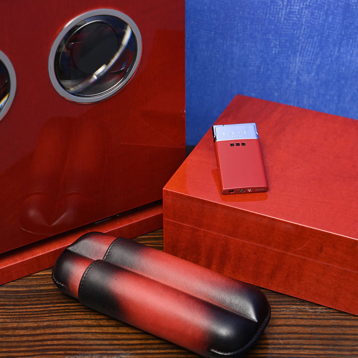 Elie Bleu Patina Leather 2-Finger Soft Cigar Cases - Red - Lifestyle