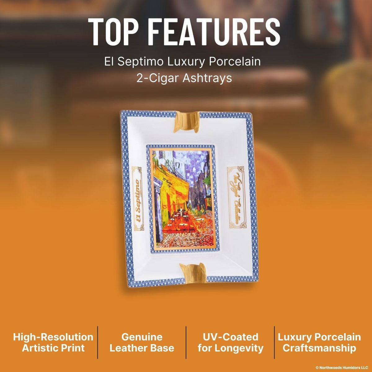 El Septimo Luxury Porcelain 2-Cigar Ashtrays - Van Gogh - Top Features