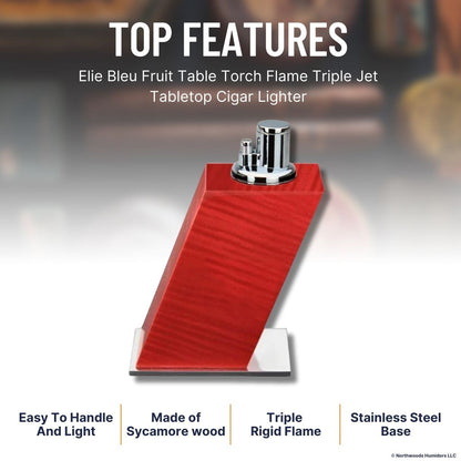 Elie Bleu Fruit Table Torch Flame Triple Jet Tabletop Cigar Lighter - Red - Top Features