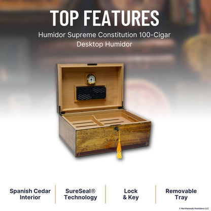 Humidor Supreme Constitution 100-Cigar Desktop Humidor